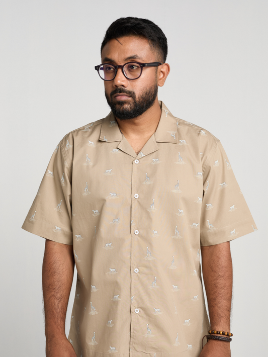Sand Animal Print Cuban Shirt