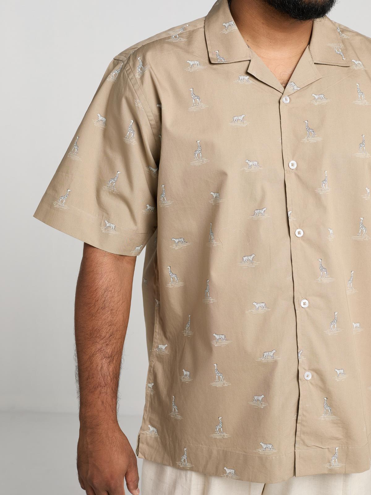 Sand Animal Print Cuban Shirt