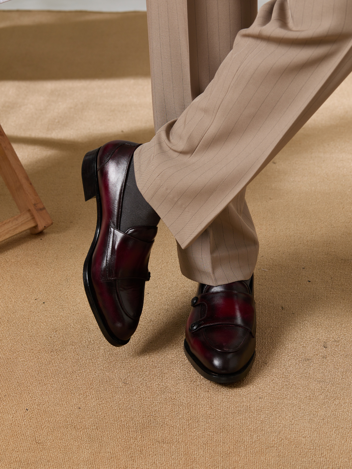 Double Monk Button Loafer : Burgundy