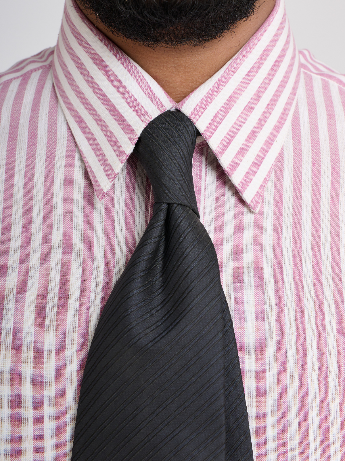 Pink & White Stripe Point Collar Shirt