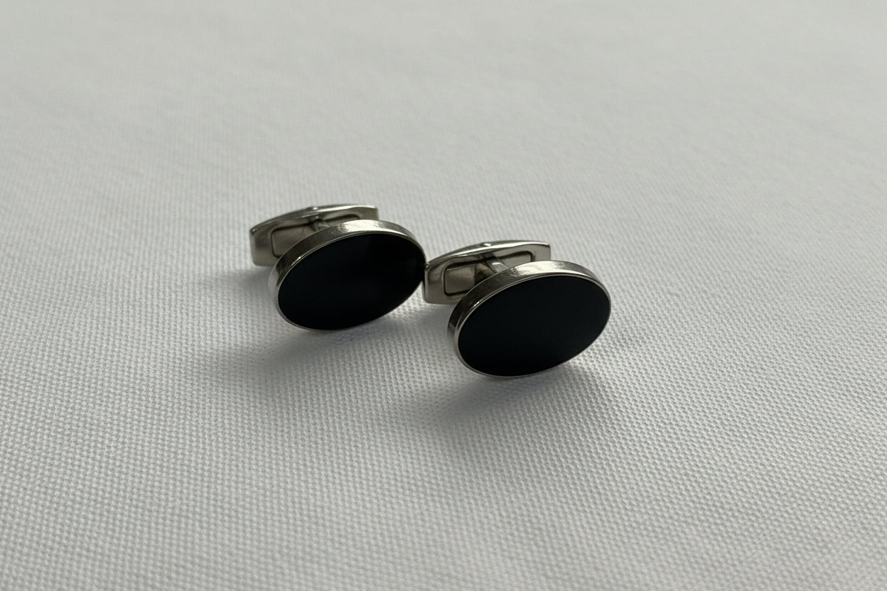 Midnight Disc Cufflinks – Silver & Black