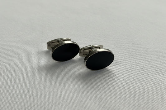 Midnight Disc Cufflinks – Silver & Black