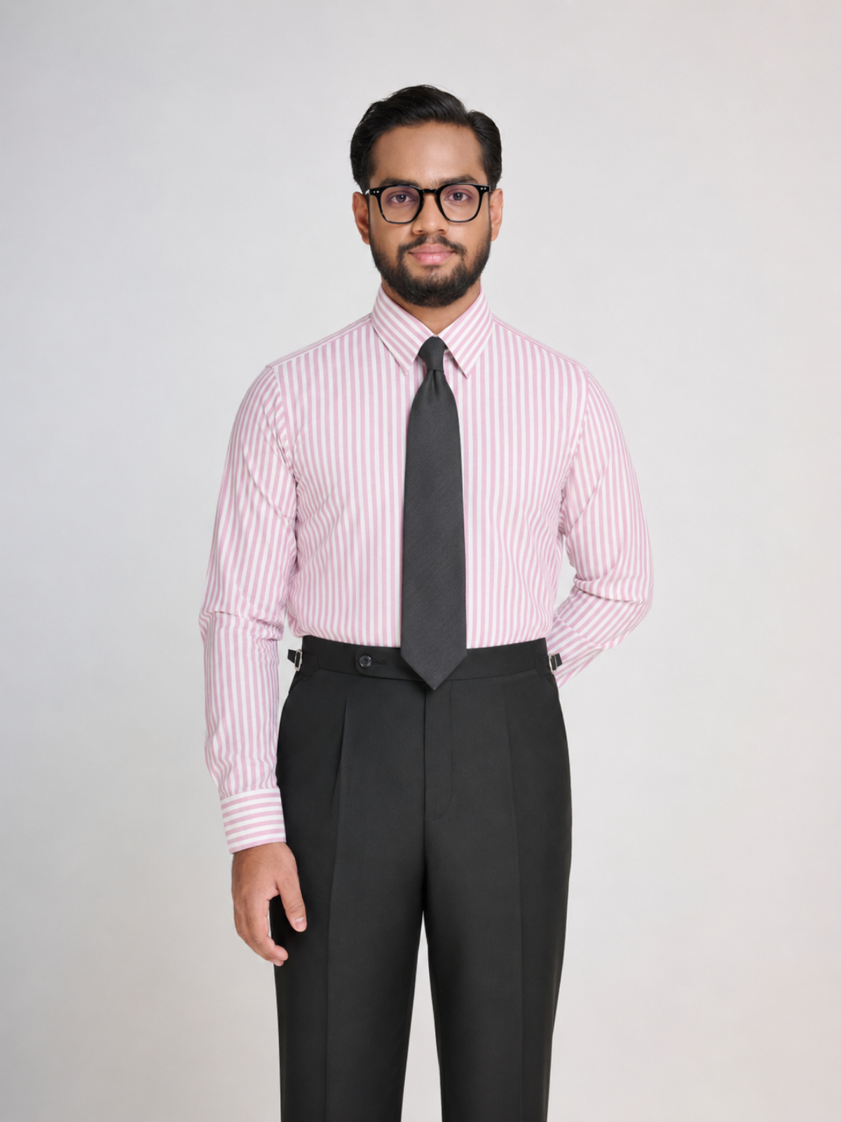 Pink & White Stripe Point Collar Shirt
