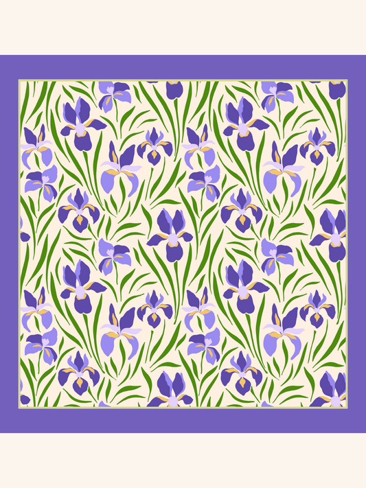 Lavender with Green Floral Silk Pocket Square