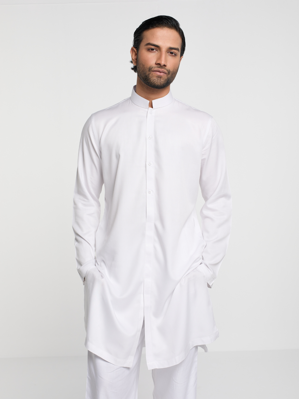White Sherwani Cut Kurta