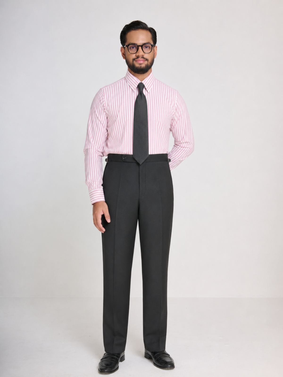 Pink & White Stripe Point Collar Shirt