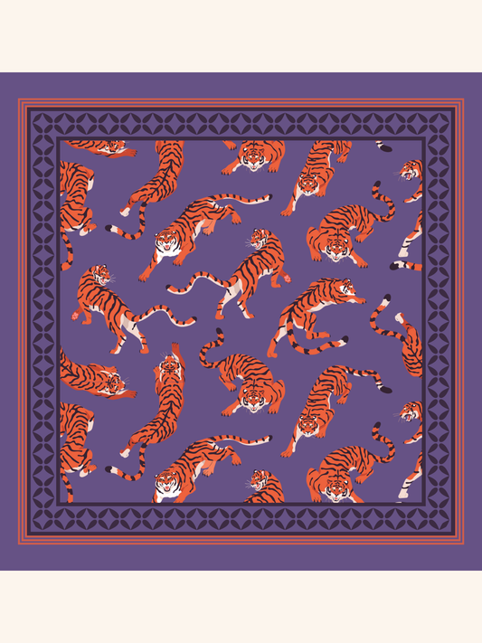 Purple with Tiger Abstract Silk Pocket Square