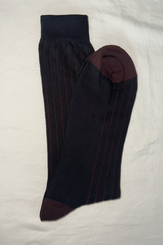 Midnight Burgundy Pinstripe Dress Socks