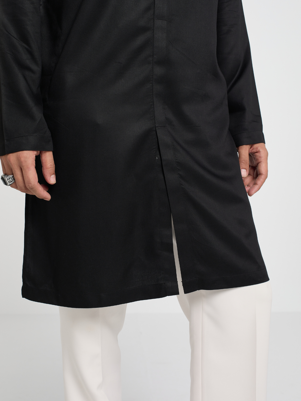 Black Sherwani Cut Kurta