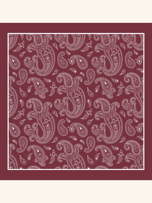 Crimson with Heavy White Paisley Silk Pocket Square