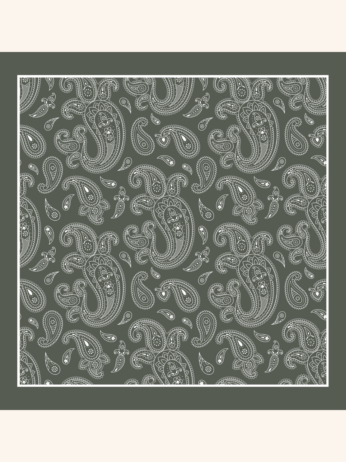 Olive with Heavy White Paisley Silk Pocket Square