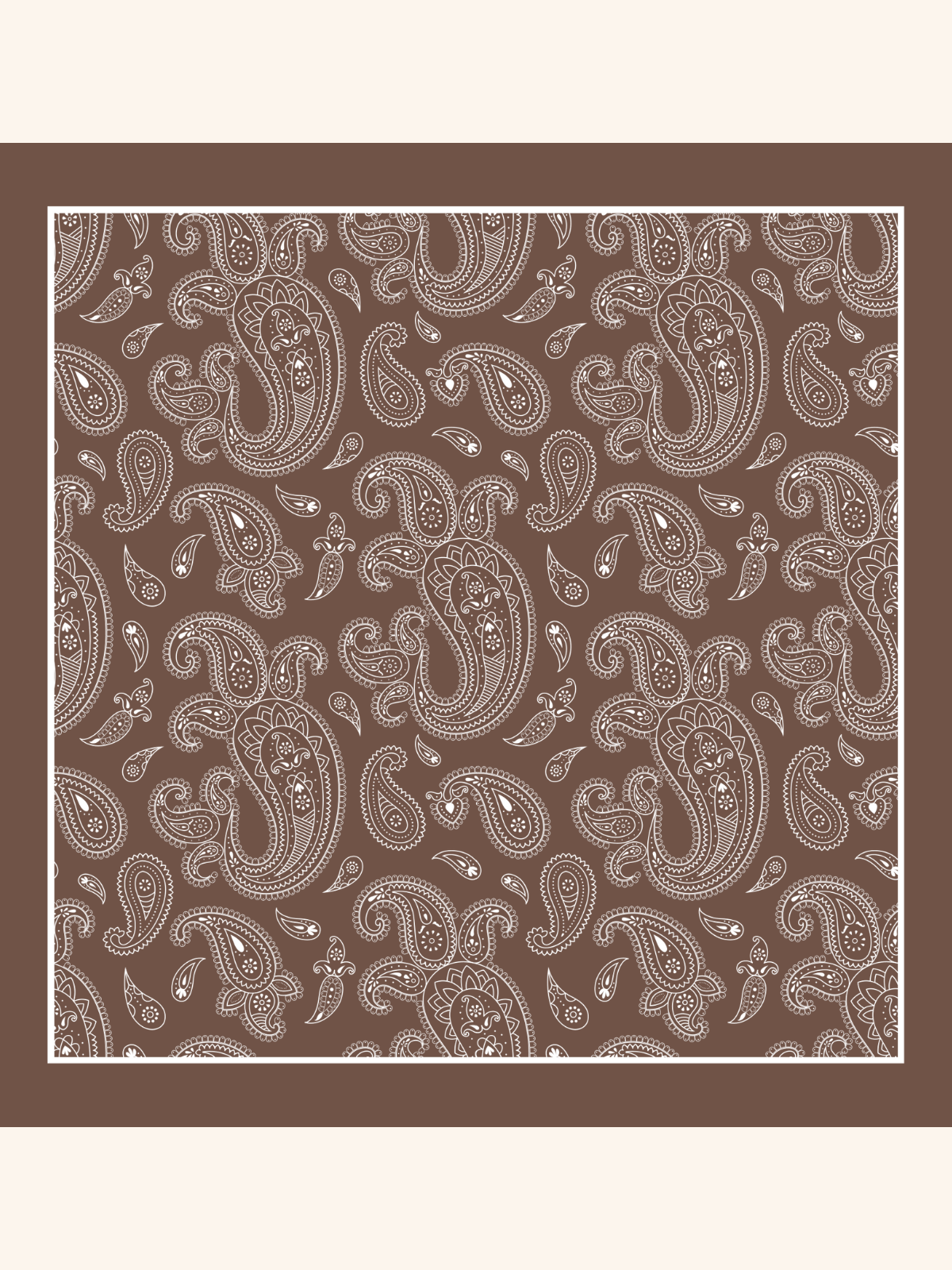 Brown  with Heavy White Paisley Silk Pocket Square