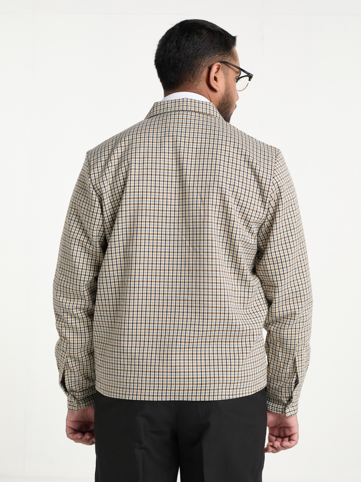 Beige with Sky Houndstooh Cropped Blouson Jacket