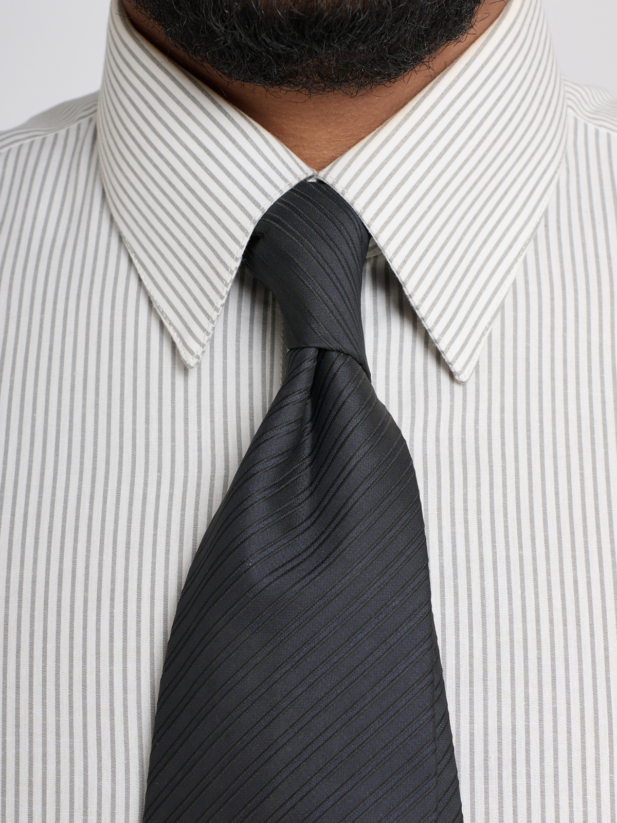 Grey & White Stripe Point Collar Shirt