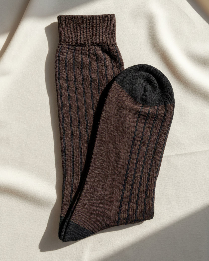 Mocha Pinstripe Dress Socks