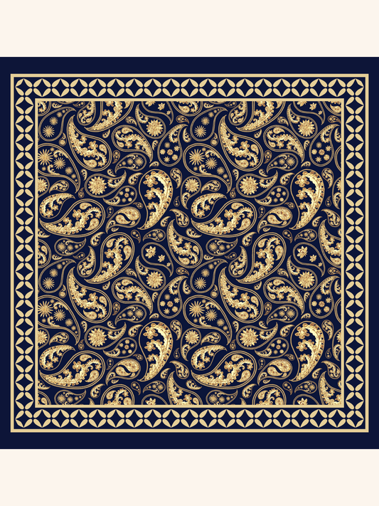 Black with Golden Paisley Silk Pocket Square