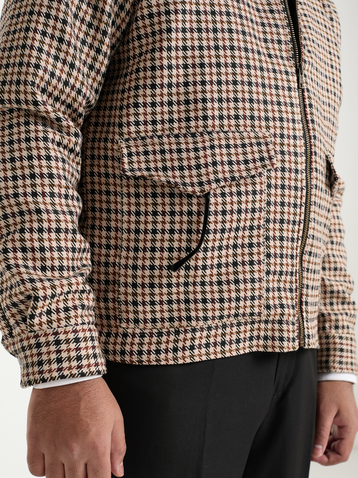 Beige Houndstooh Cropped Blouson Jacket