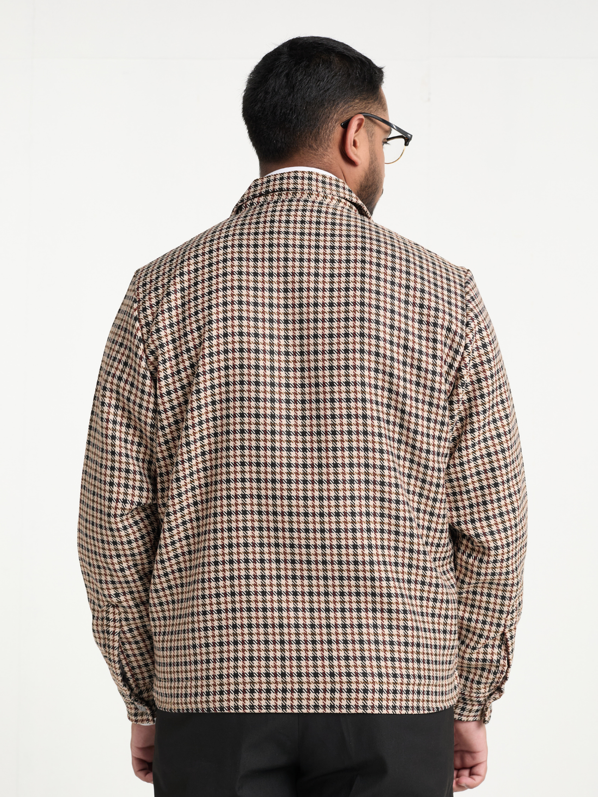 Beige Houndstooh Cropped Blouson Jacket