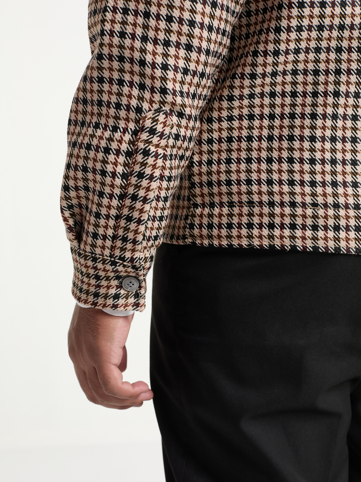 Beige Houndstooh Cropped Blouson Jacket