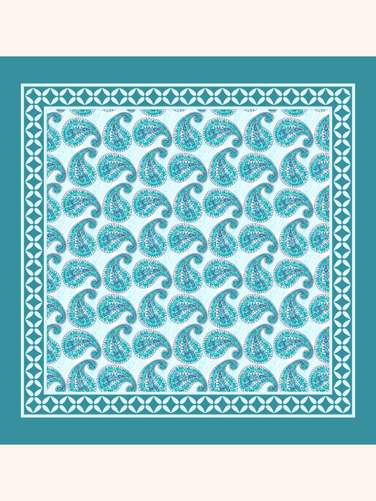 Turquoise Paisley Silk Pocket Square