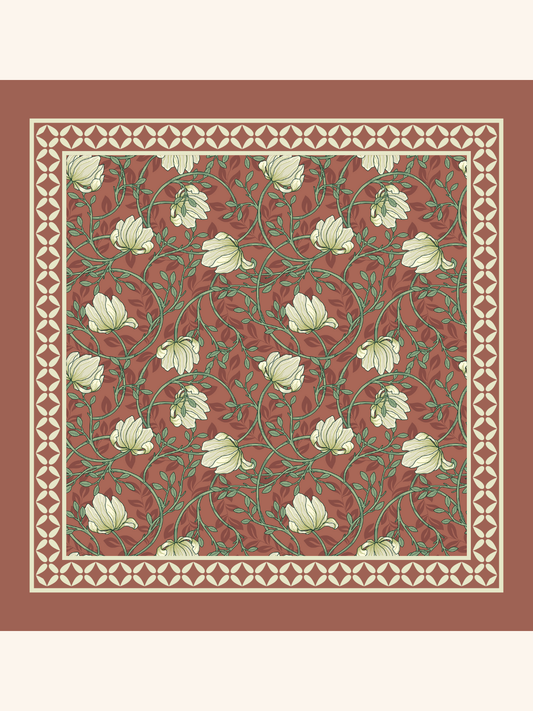 Brown with Green Floral Silk Pocket Square