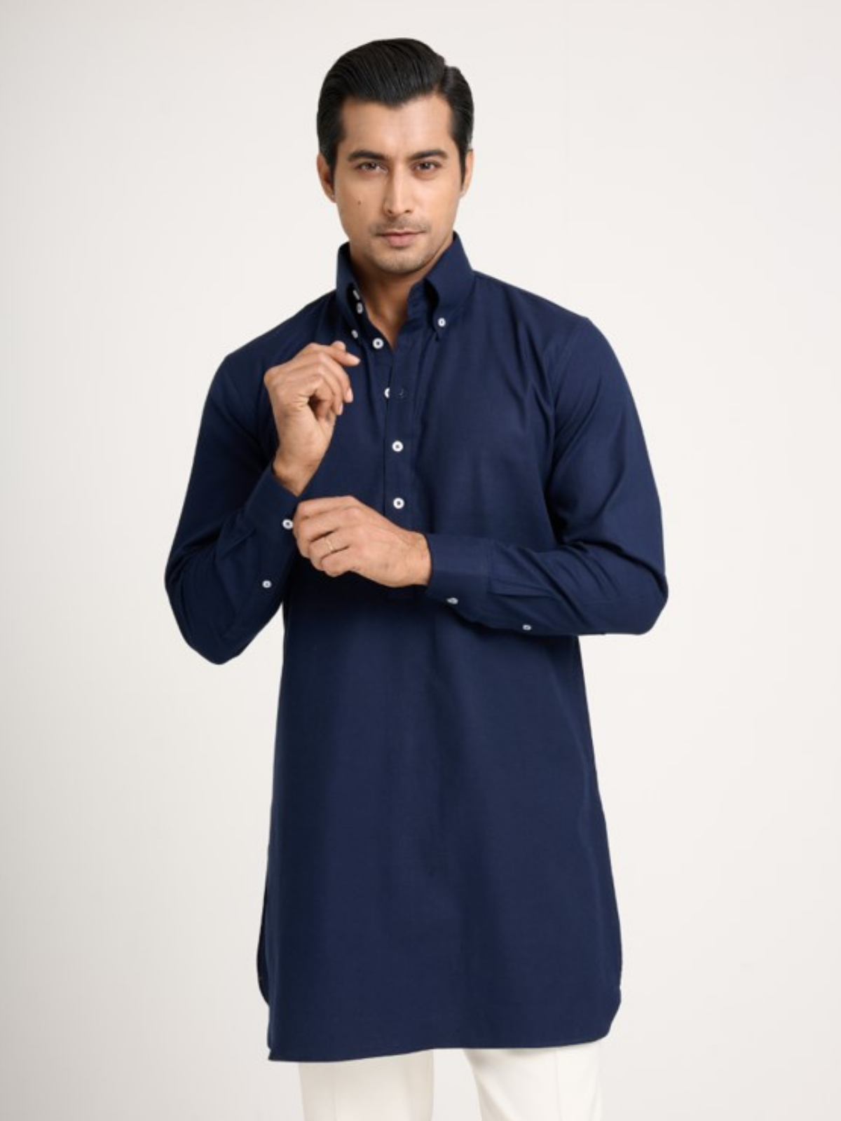 Navy Button Down Kurta