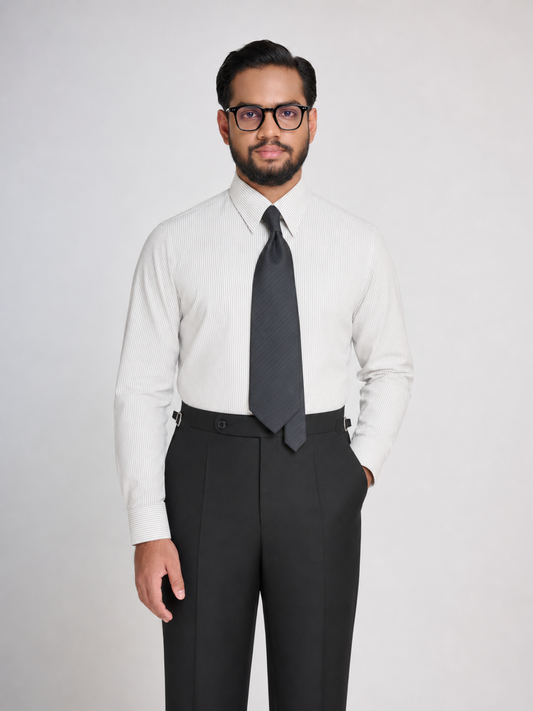 Grey & White Stripe Point Collar Shirt