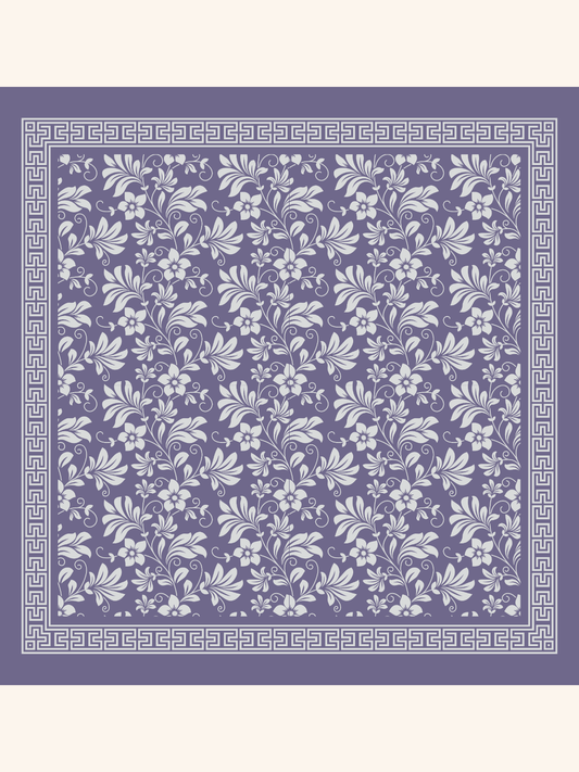 Purple with White Floral Silk Pocket Square