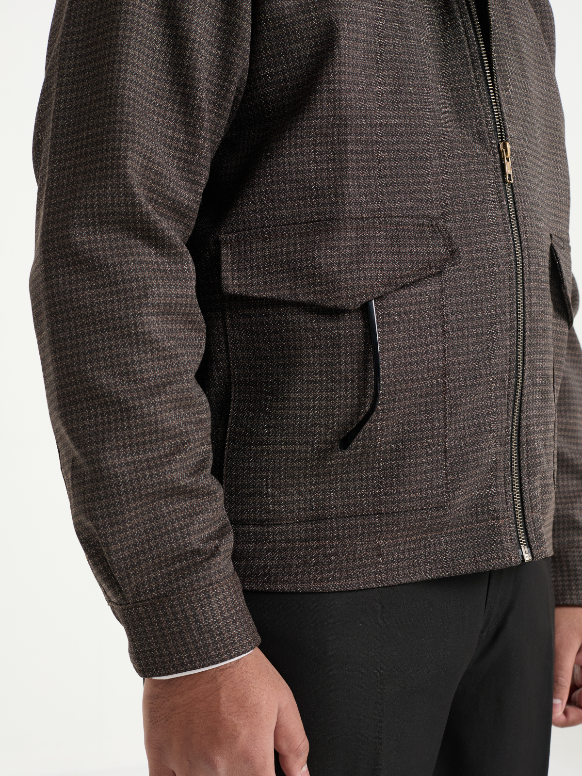 Brown Houndstooh Cropped Blouson Jacket