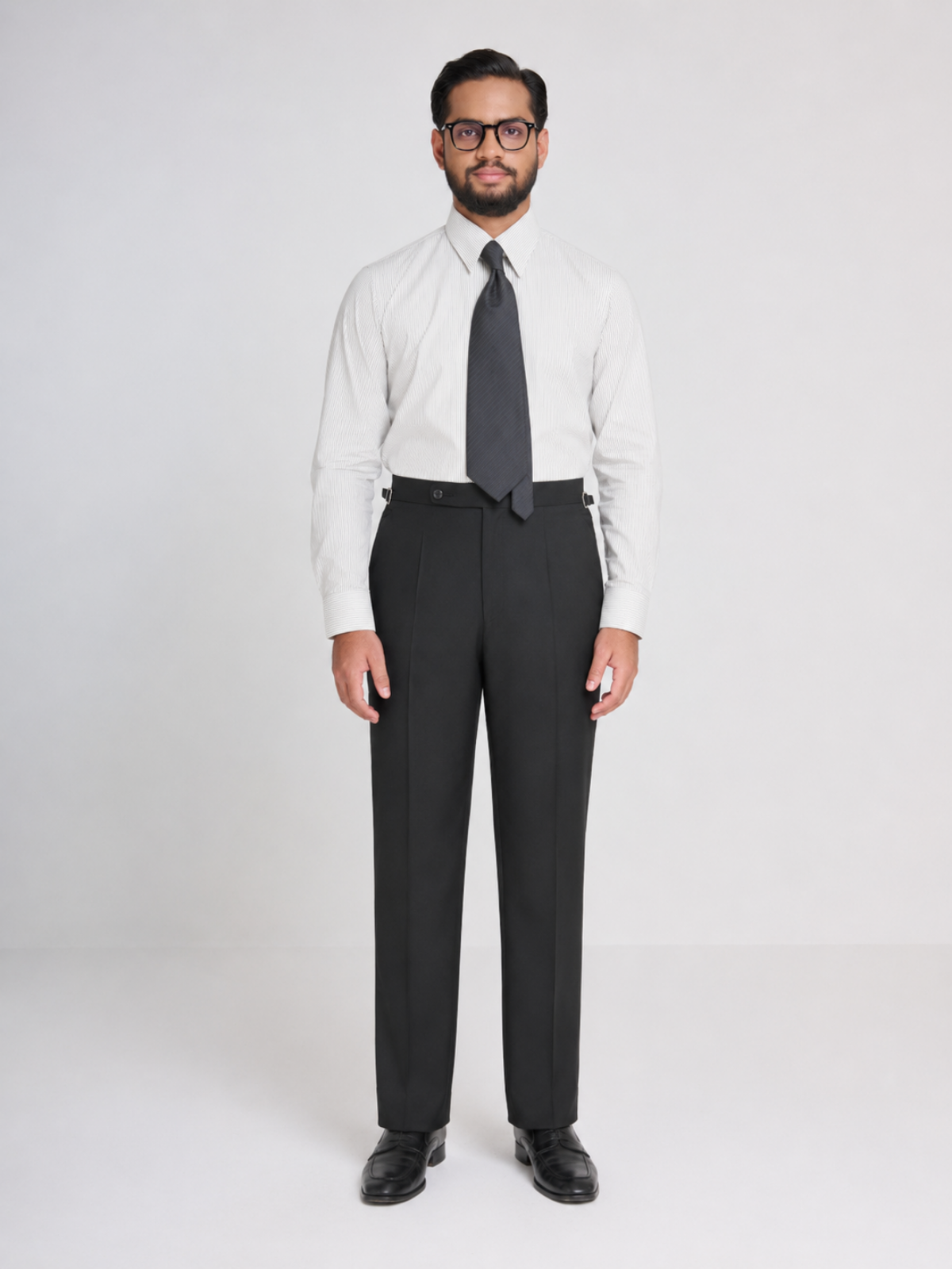 Grey & White Stripe Point Collar Shirt