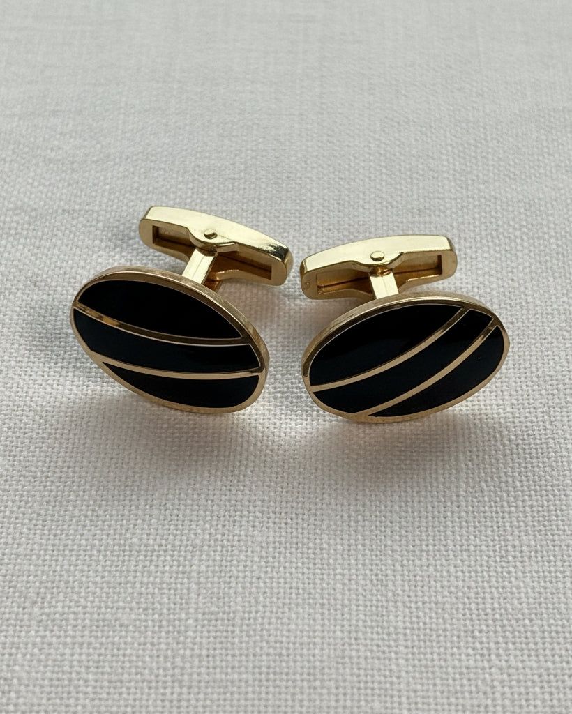 Gold Onyx Wave Cufflinks