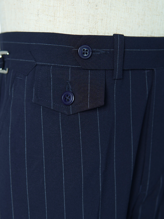 Navy Striped Single Button Formal Trouser