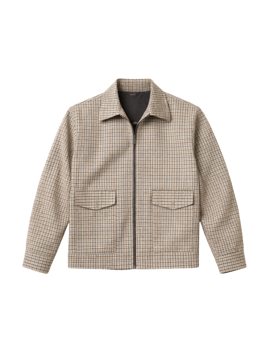 Beige with Sky Houndstooh Cropped Blouson Jacket