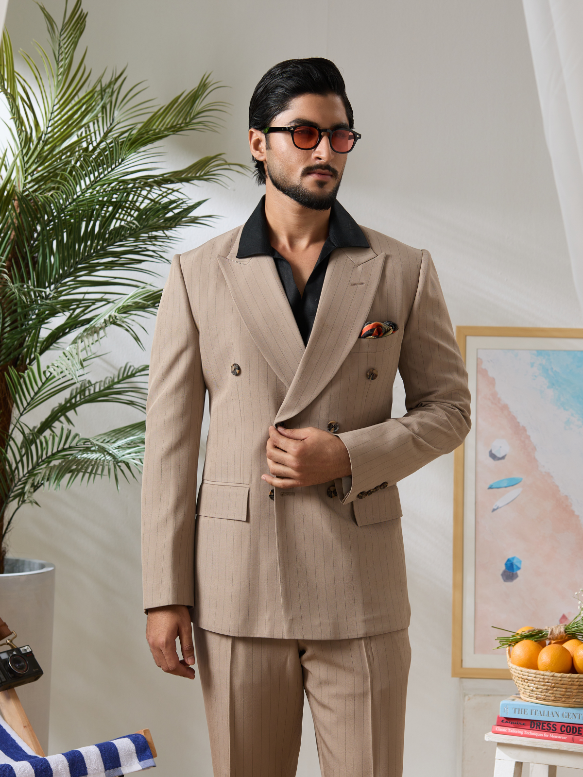 Beige Pinstriped DB Blazer