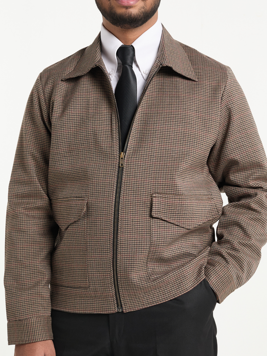 Mocha Houndstooh Cropped Blouson Jacket