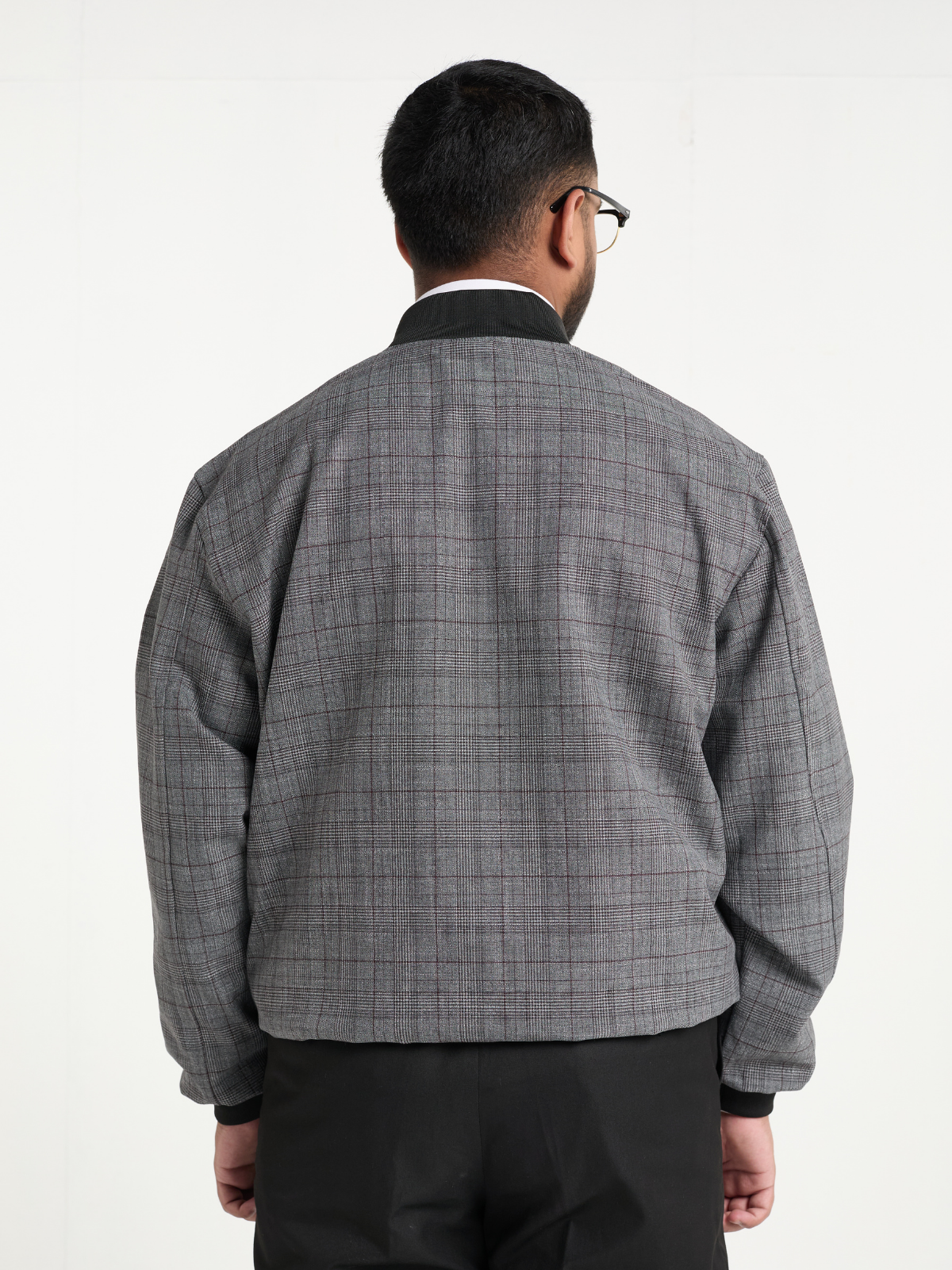 Grey Glen Check Cropped Bomber Jacket