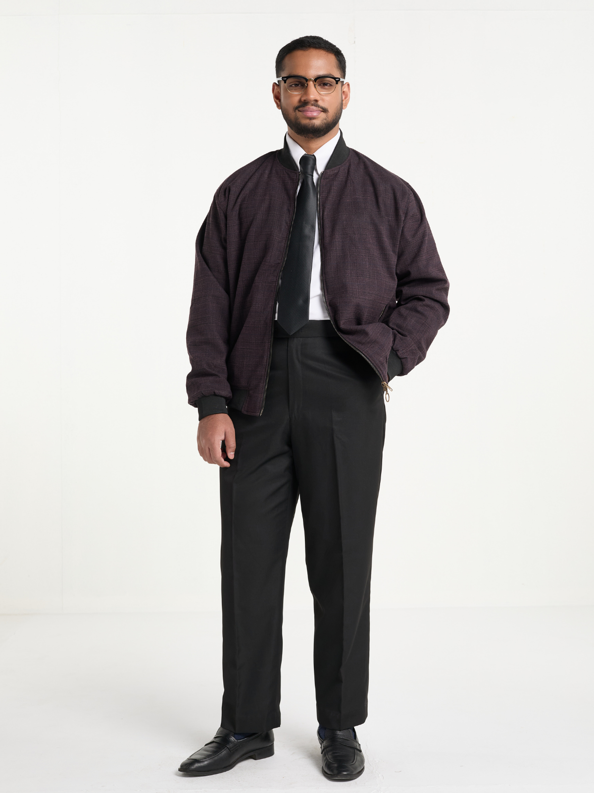 Purple Glen Check Cropped Bomber Jacket