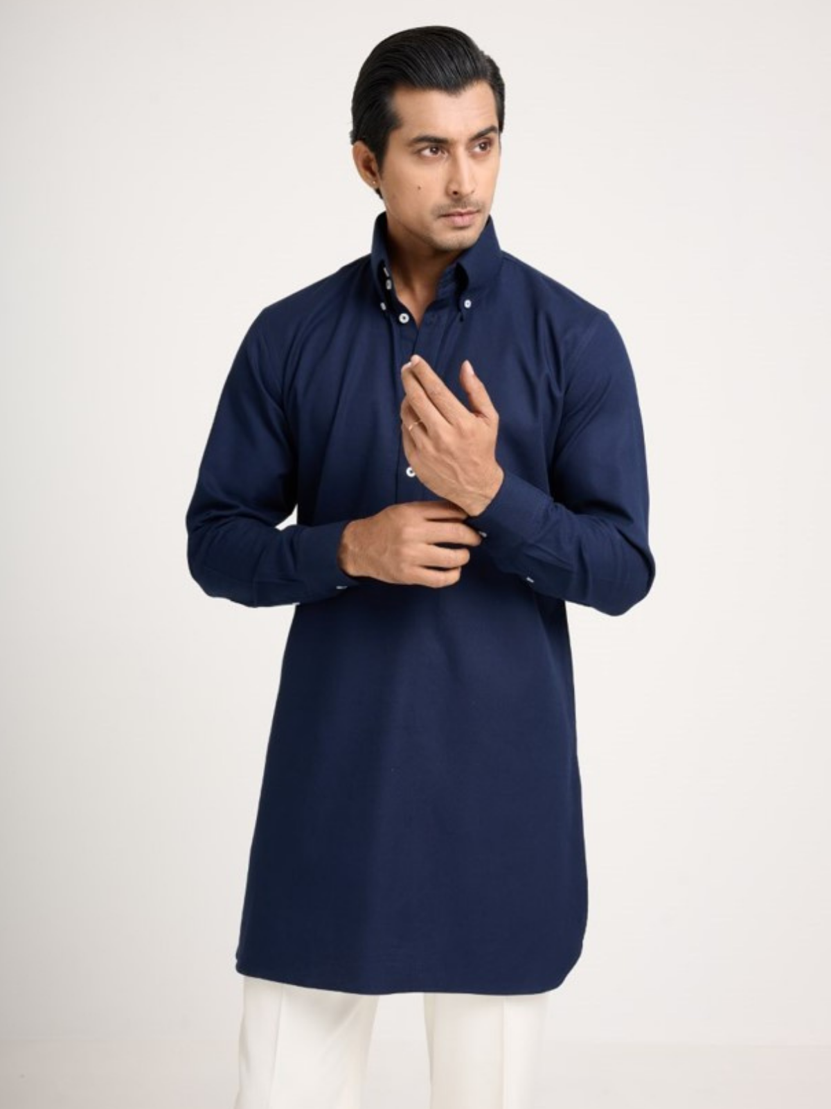 Navy Button Down Kurta