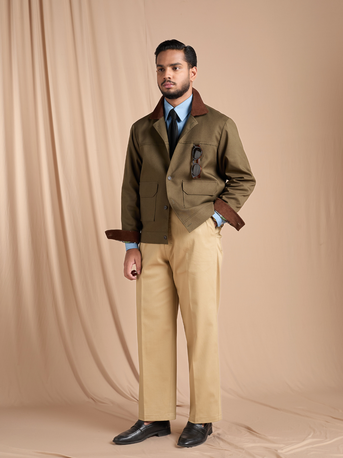 Olive Cropped Bomber Jacket