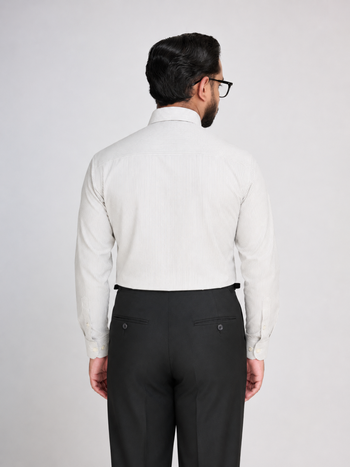 Grey & White Stripe Point Collar Shirt