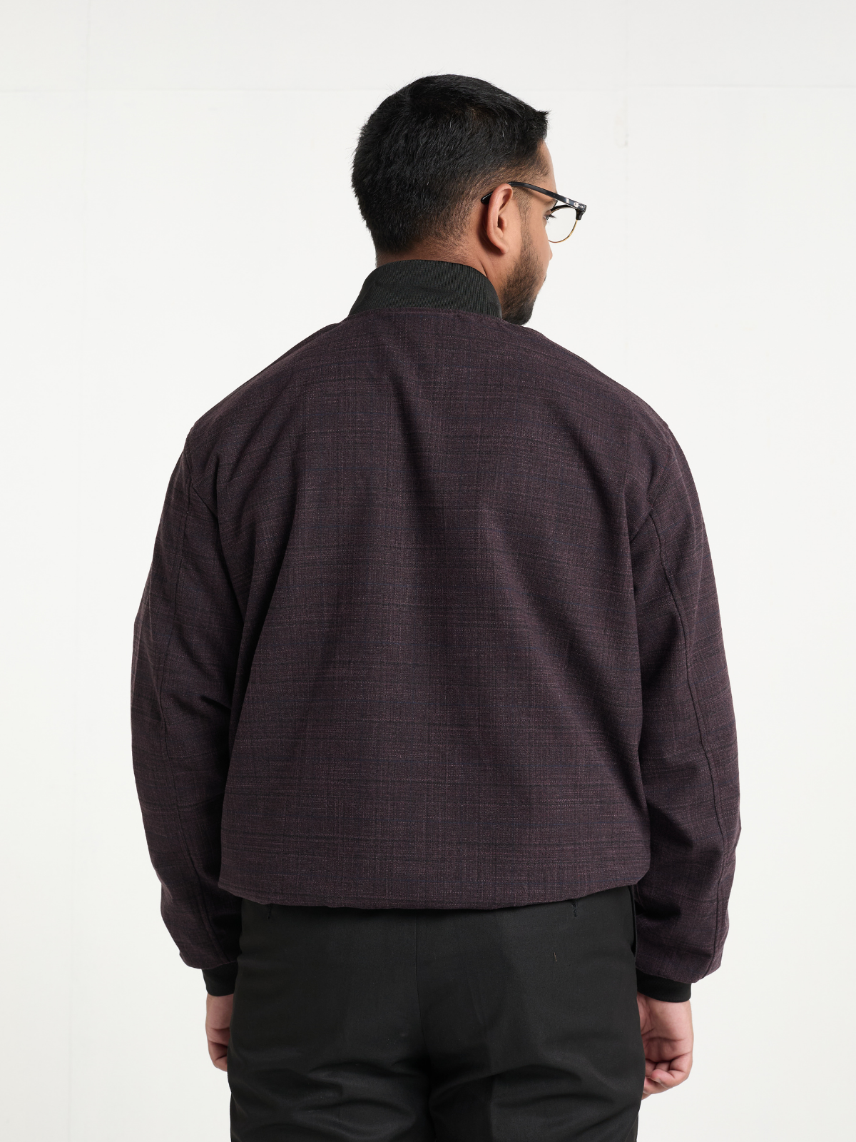 Purple Glen Check Cropped Bomber Jacket