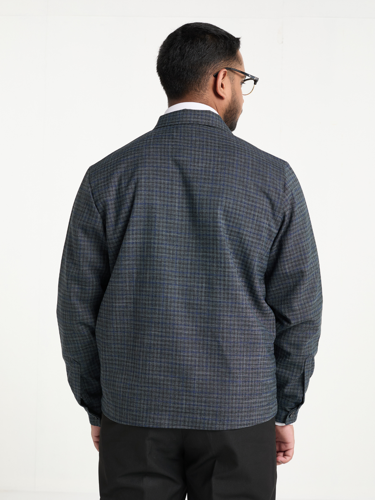 Navy Houndstooth Cropped Blouson Jacket