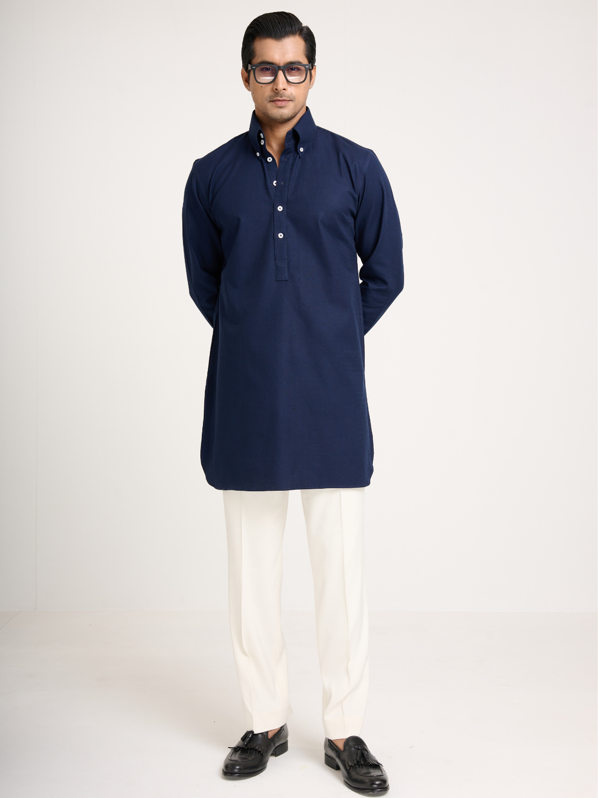 Navy Button Down Kurta