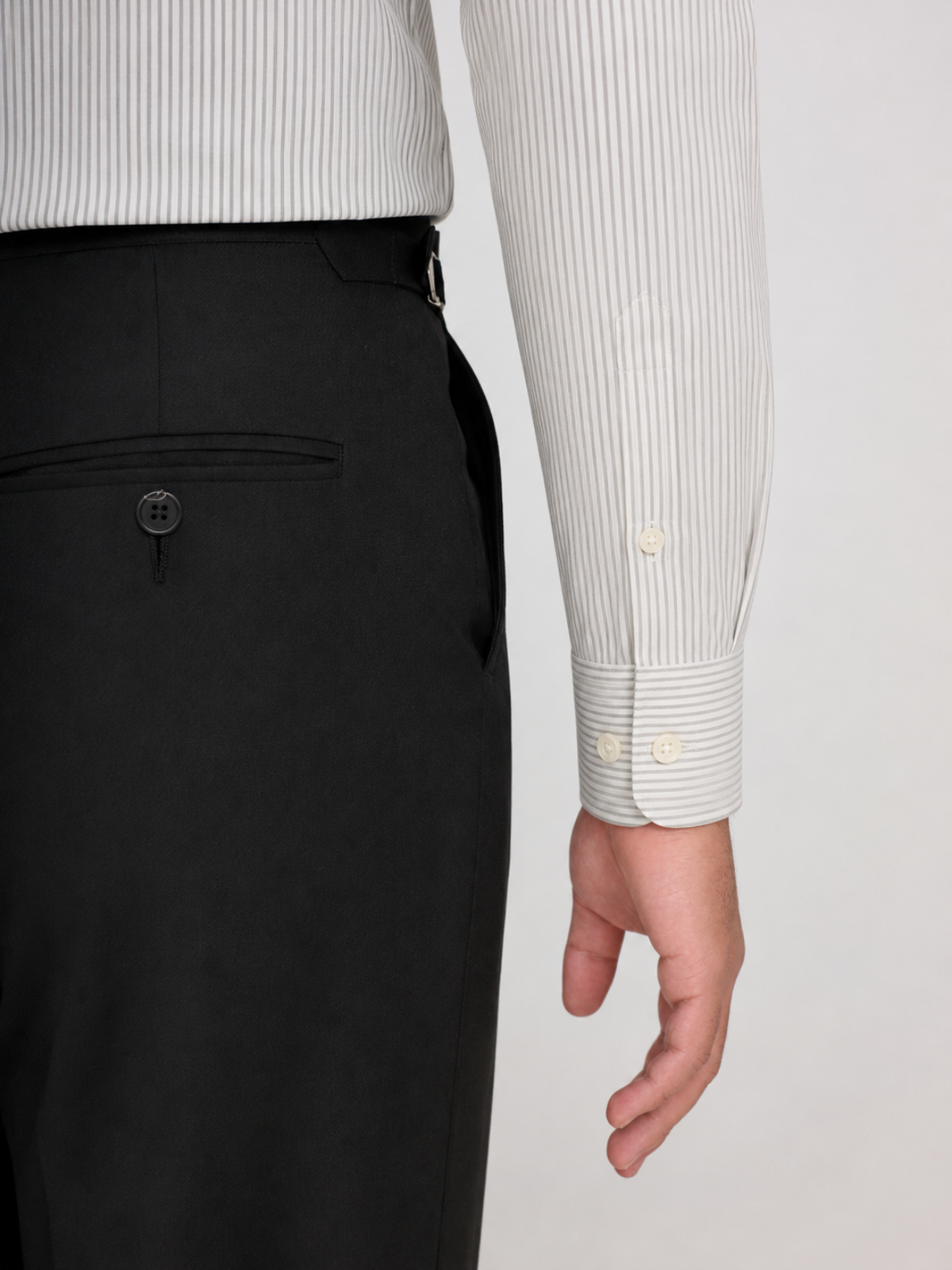 Grey & White Stripe Point Collar Shirt