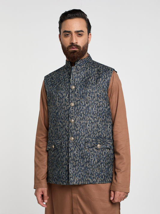 Navy Ethnic Print Coaty