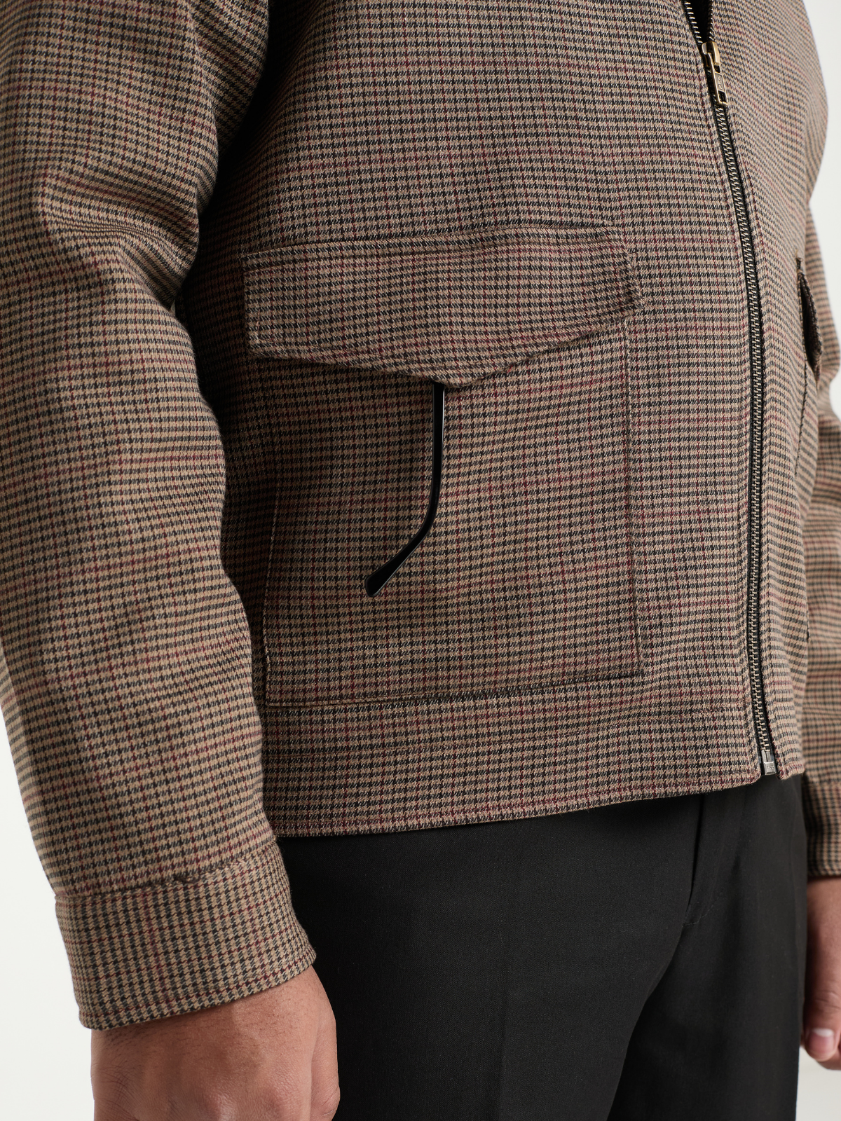 Mocha Houndstooh Cropped Blouson Jacket