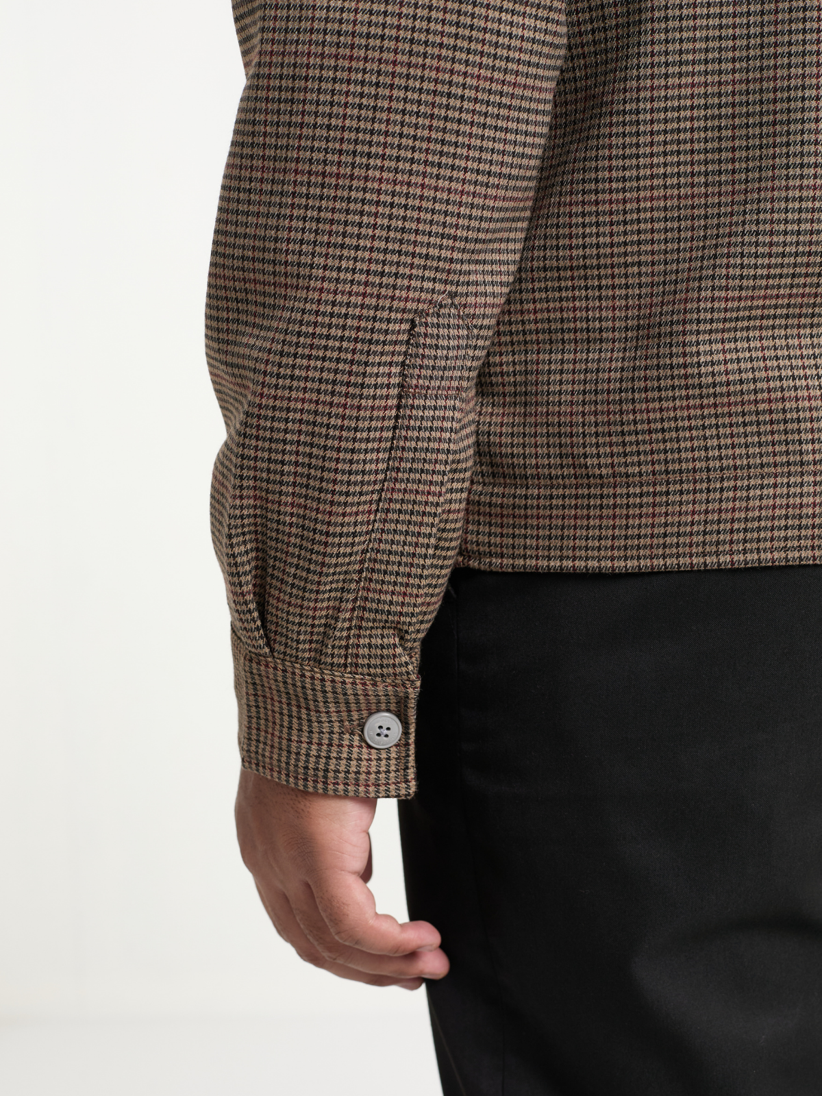 Mocha Houndstooh Cropped Blouson Jacket