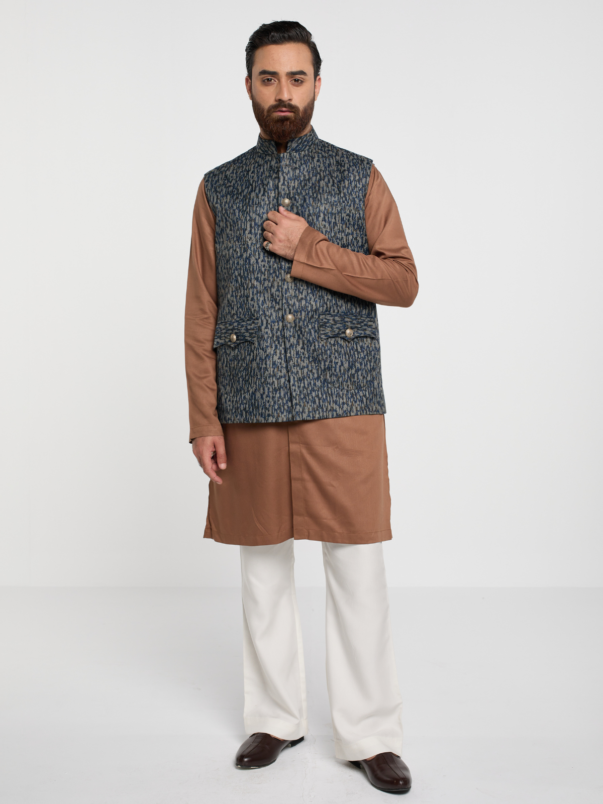 Navy Ethnic Print Coaty