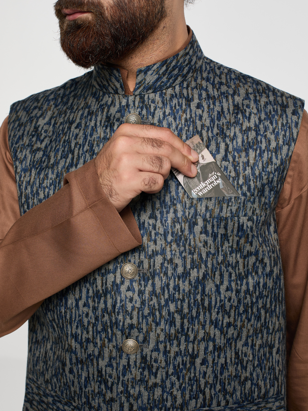 Navy Ethnic Print Coaty