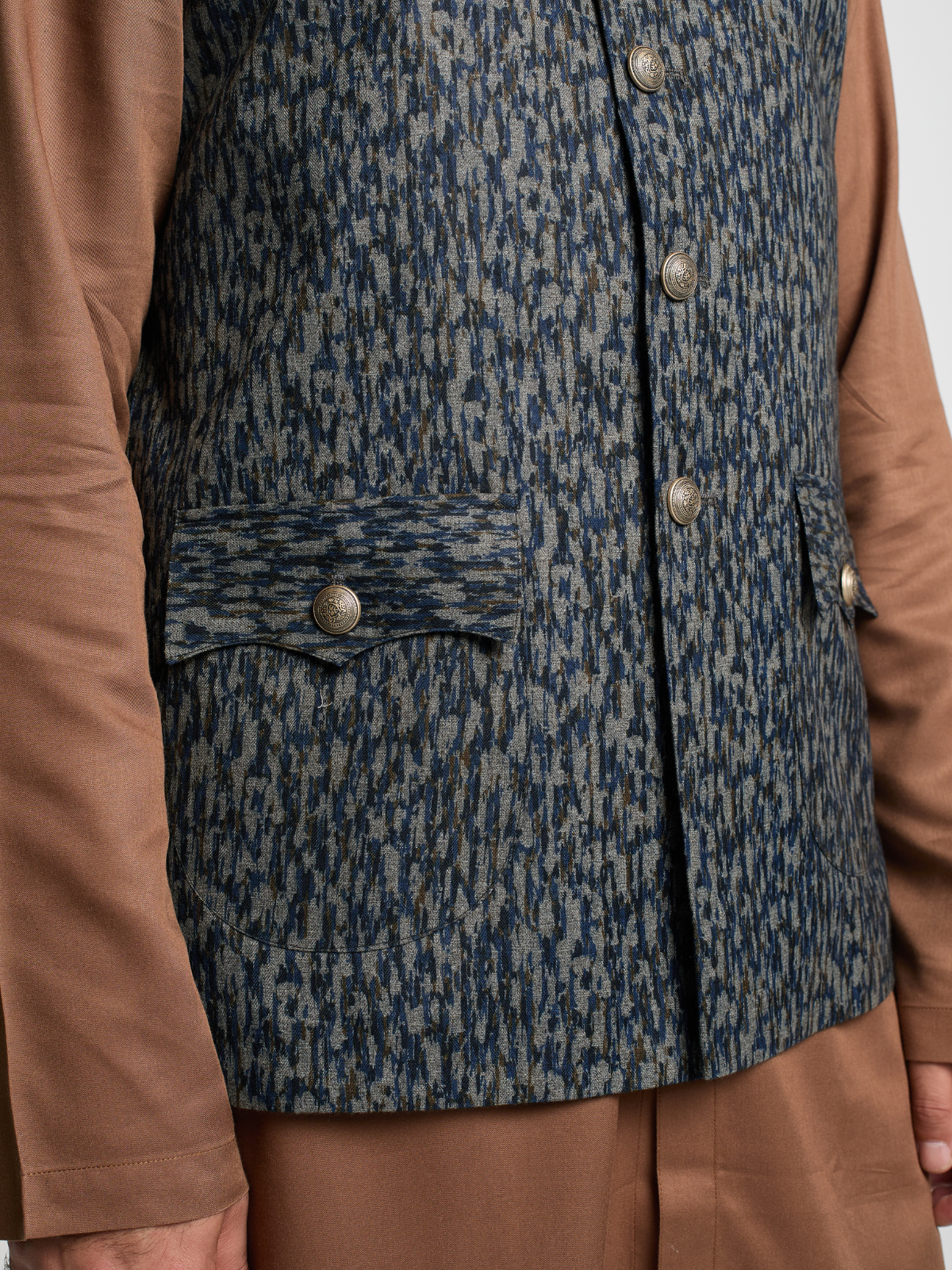 Navy Ethnic Print Coaty